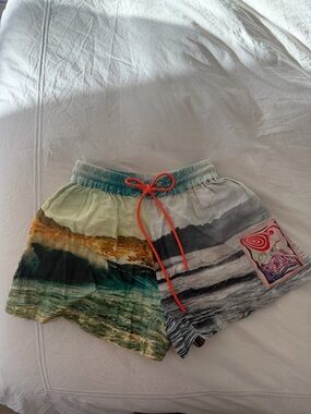 Zimmermann Scenic Print Shorts with Neon Drawstring and Zimmermann patch